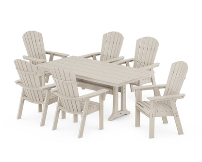 POLYWOOD® Nautical Curveback Adirondack 7-Piece Farmhouse Dining Set with Trestle Legs in Sand