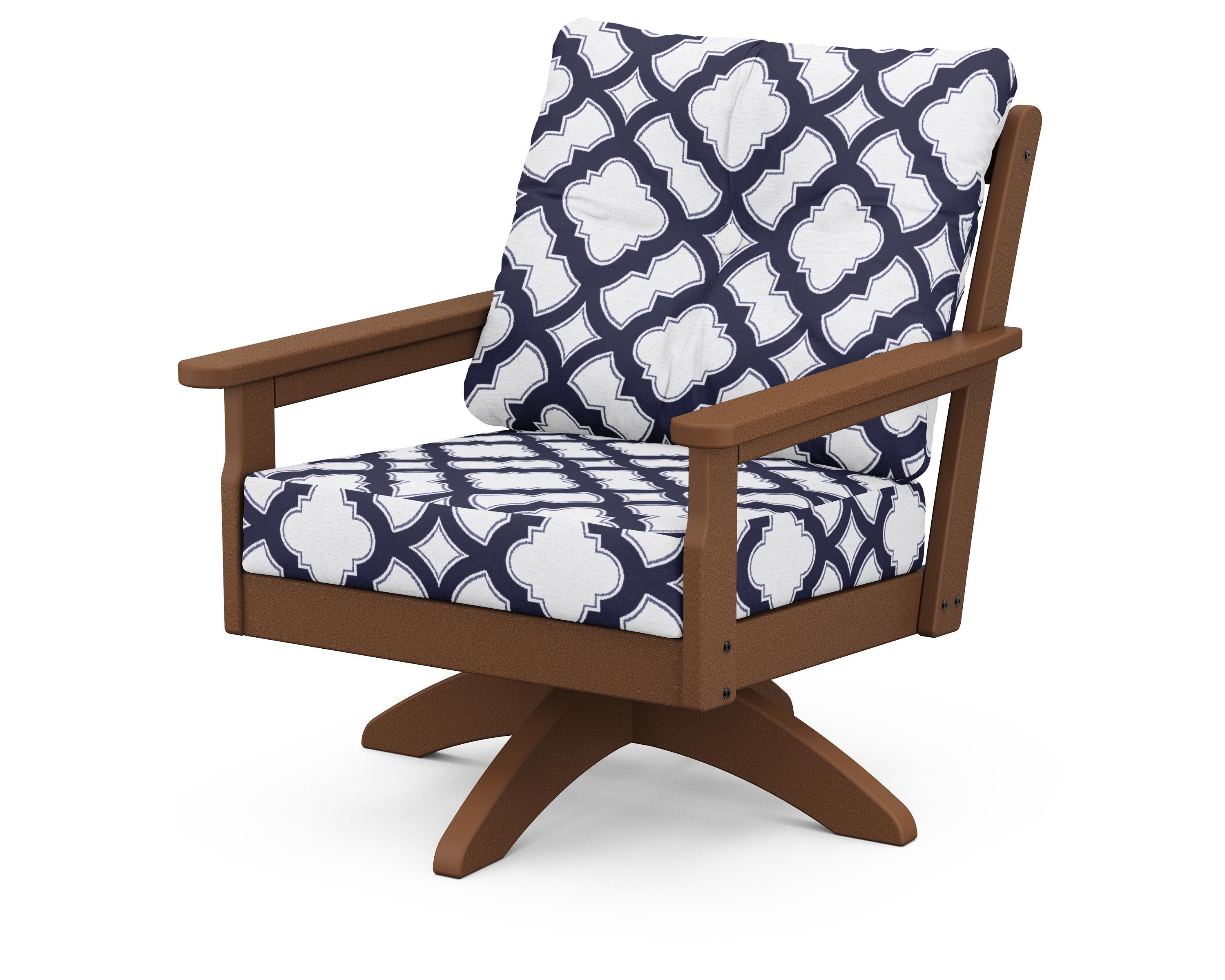 POLYWOOD® Vineyard Deep Seating Swivel Chair in Teak / Trellis Navy
