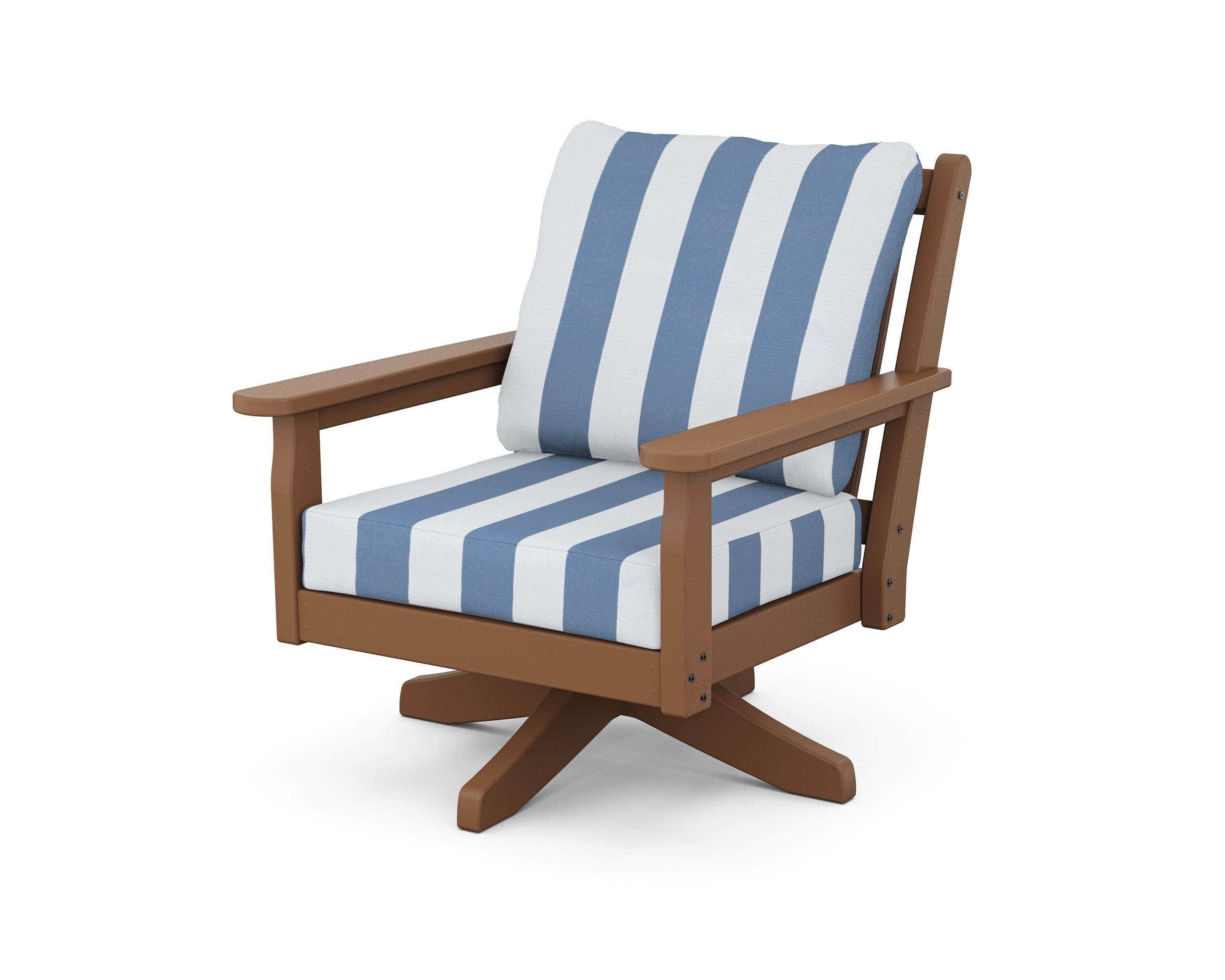POLYWOOD® Chippendale Deep Seating Swivel Chair in Teak / Cabana Stripe Sky Blue