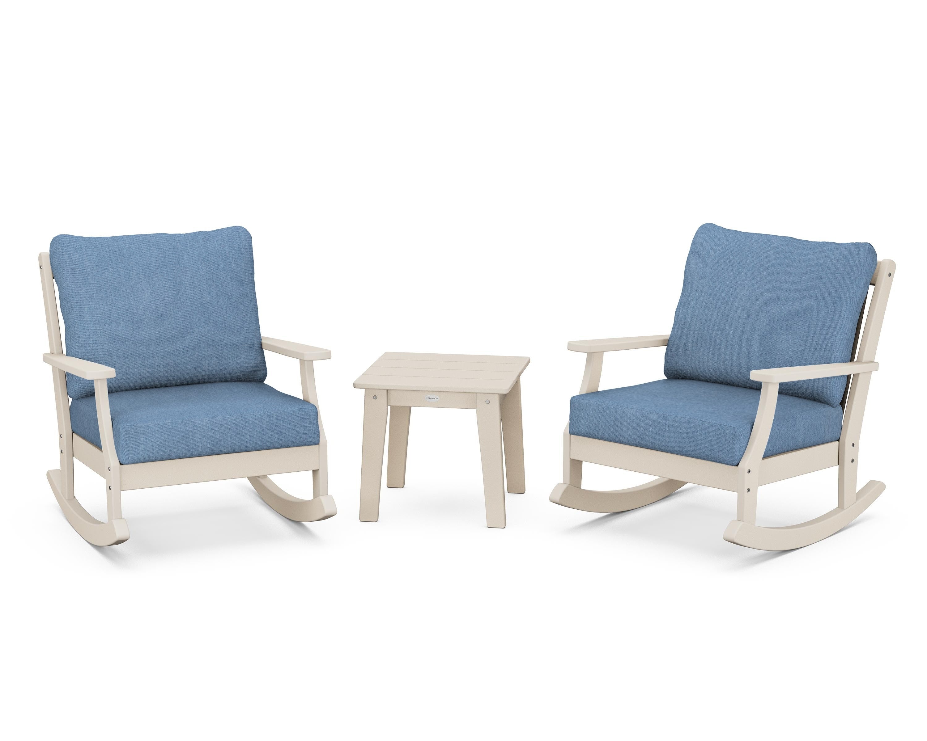 POLYWOOD® Braxton 3-Piece Deep Seating Rocker Set in Sand / Sky Blue