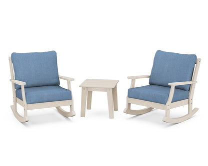 POLYWOOD® Braxton 3-Piece Deep Seating Rocker Set in Sand / Sky Blue