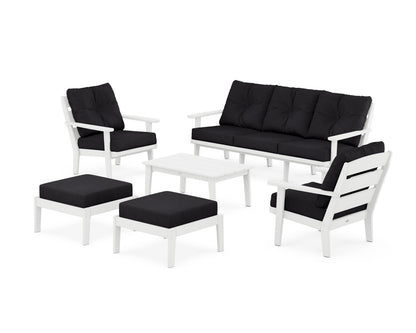 POLYWOOD® Lakeside 6-Piece Lounge Sofa Set in White / Midnight Linen