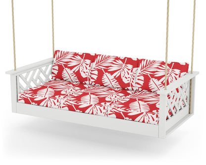 POLYWOOD® Chippendale Daybed Swing in White / Leaf Crimson