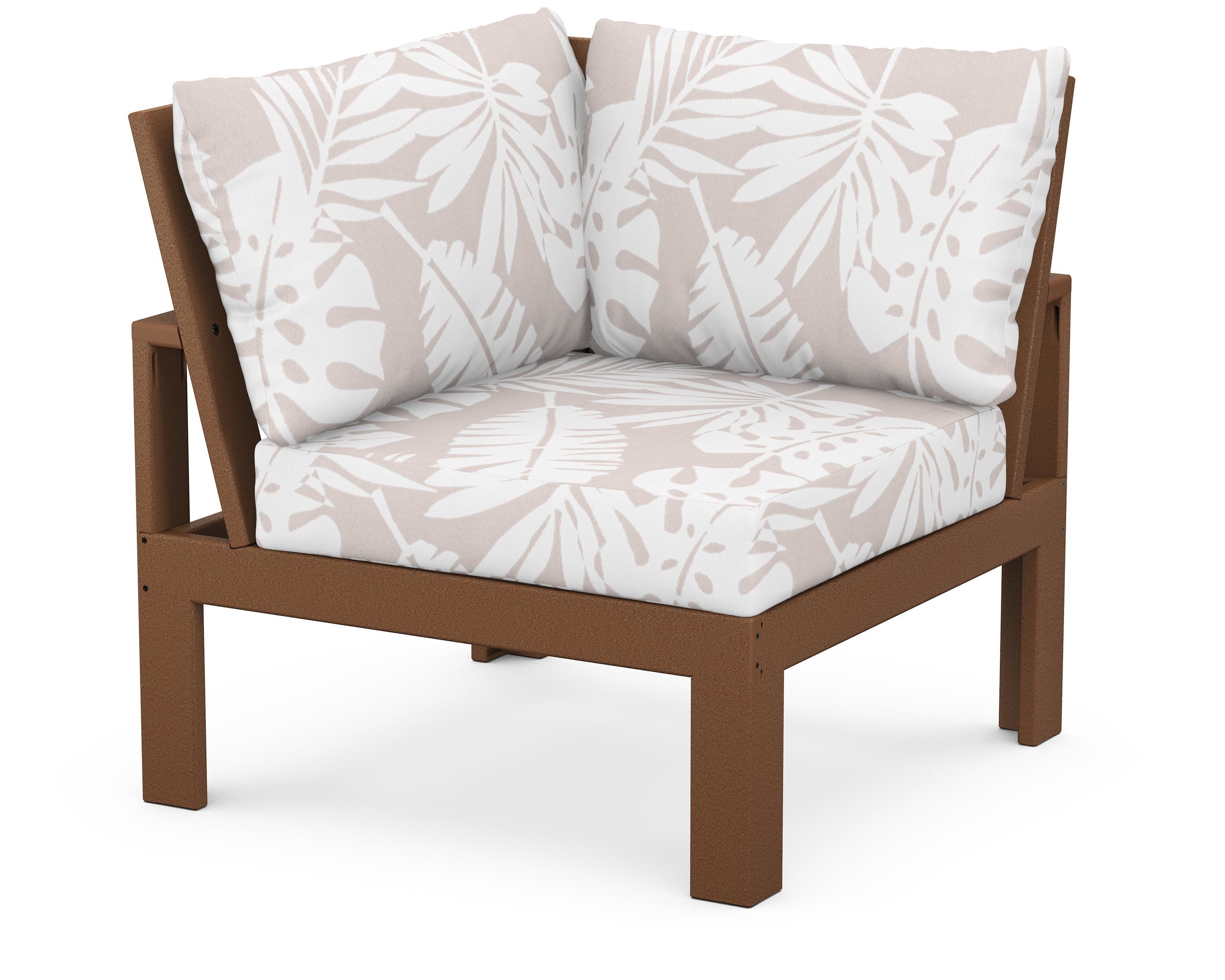 Unbranded Modular Corner Chair in Teak / Leaf Dune Burlap