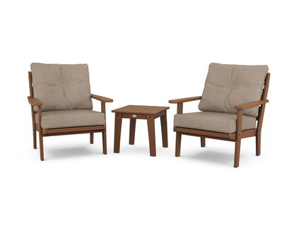 POLYWOOD® Lakeside 3-Piece Deep Seating Chair Set in Teak / Spiced Burlap
