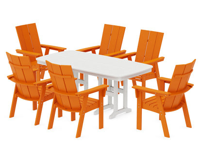 POLYWOOD® Modern Curveback Adirondack 7-Piece Dining Set in Tangerine / White