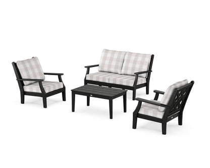 Country Living Wovendale 4-Piece Deep Seating Set with Loveseat in Black / Buffalo Plaid Dune Burlap