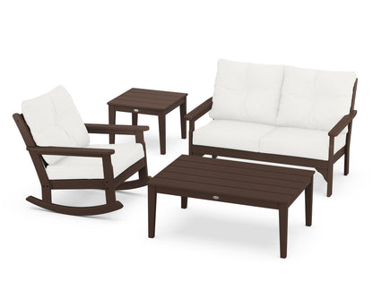 POLYWOOD® Vineyard 4-Piece Deep Seating Rocker Set in Mahogany / Natural Linen