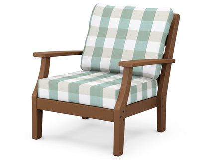 POLYWOOD® Chesapeake Deep Seating Chair in Teak / Buffalo Plaid Glacier Spa