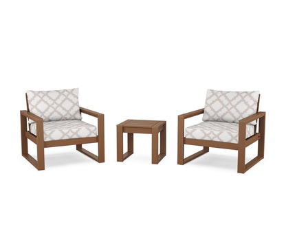 POLYWOOD® EDGE Sectional 3-Piece Deep Seating Set in Teak / Trellis Dune Burlap