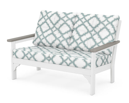 POLYWOOD® Vineyard Deep Seating Loveseat in White / Driftwood / Trellis Glacier Spa