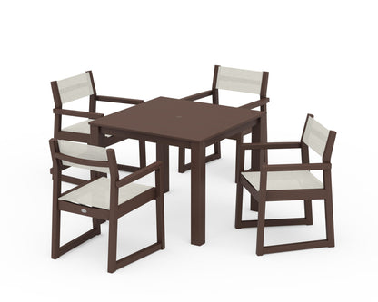 POLYWOOD® EDGE Sling Arm Chair 5-Piece Parsons Dining Set in Mahogany / Parchment Sling