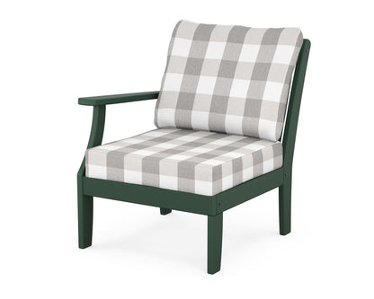 POLYWOOD® Braxton Modular Left Arm Chair in Green / Buffalo Plaid Grey Mist