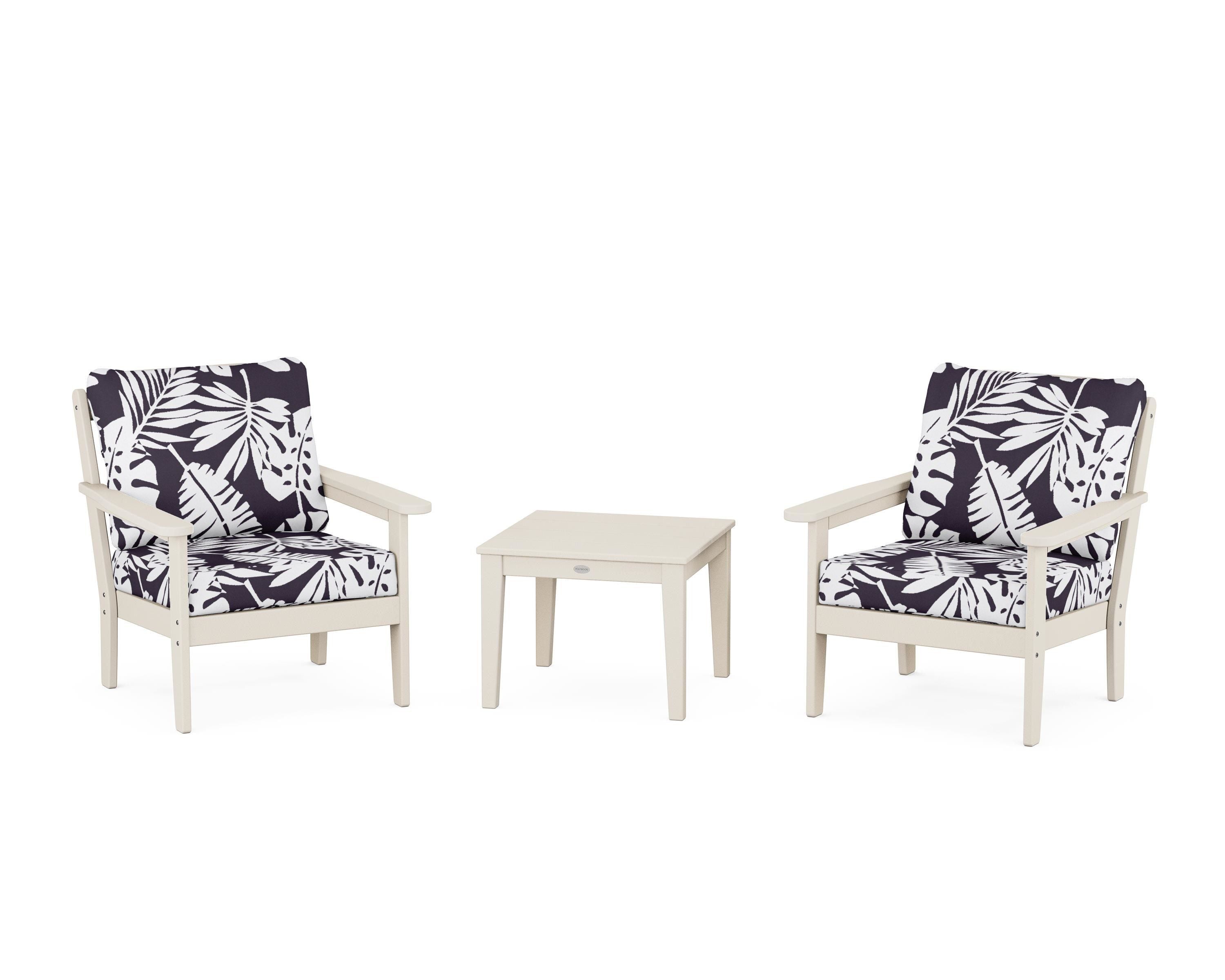 Country Living Cottage 3-Piece Deep Seating Set in Sand / Leaf Navy