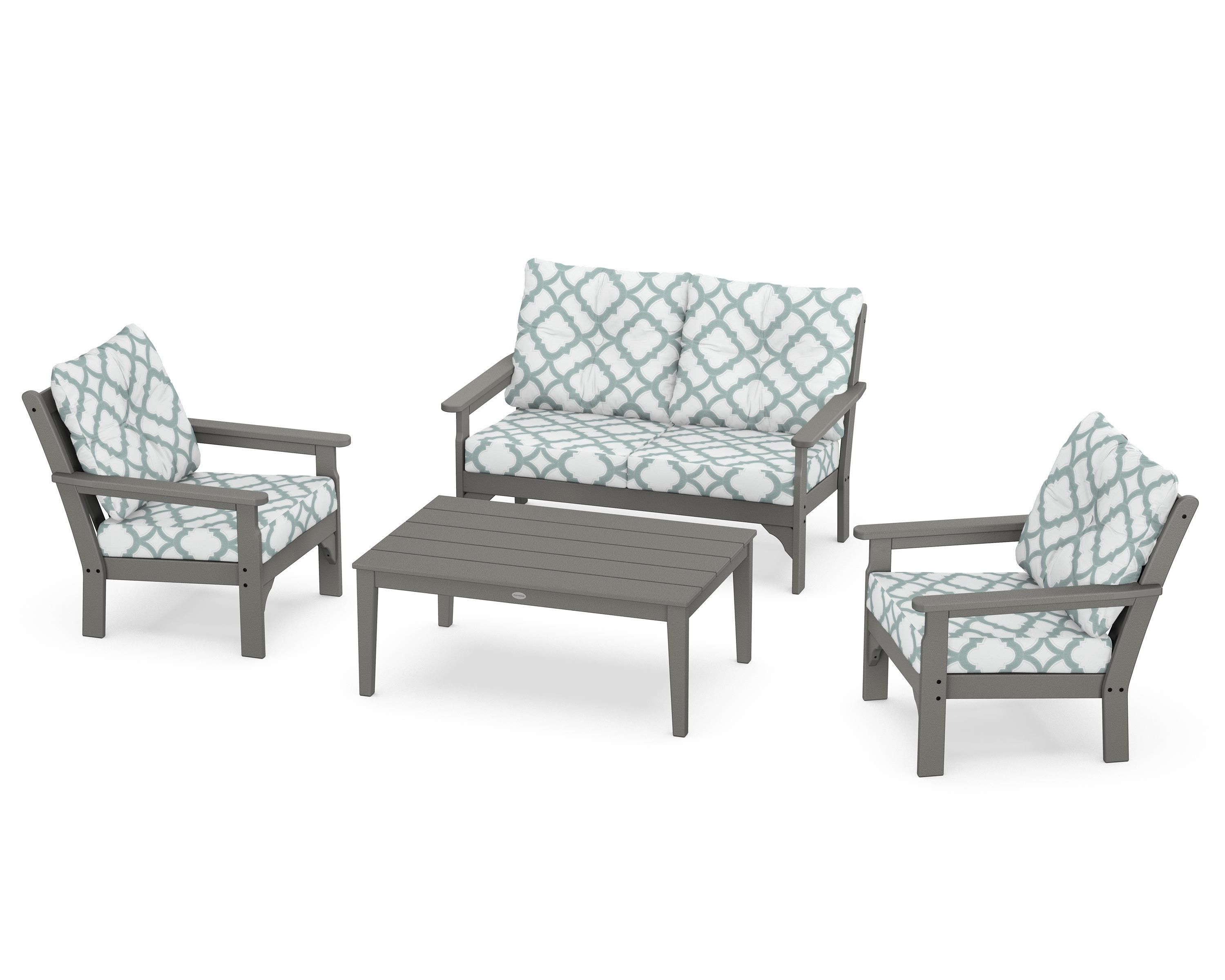 POLYWOOD® Vineyard 4-Piece Deep Seating Set in Slate Grey / Trellis Glacier Spa