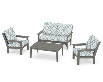 POLYWOOD® Vineyard 4-Piece Deep Seating Set in Slate Grey / Trellis Glacier Spa