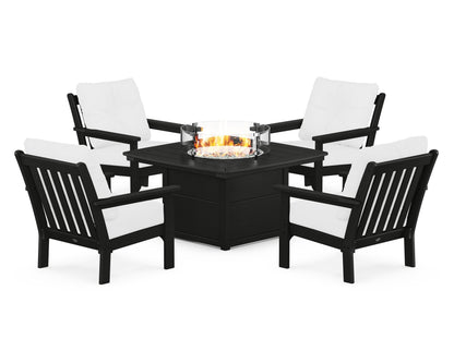 POLYWOOD® Vineyard 5-Piece Conversation Set with Fire Pit Table in Black / Natural