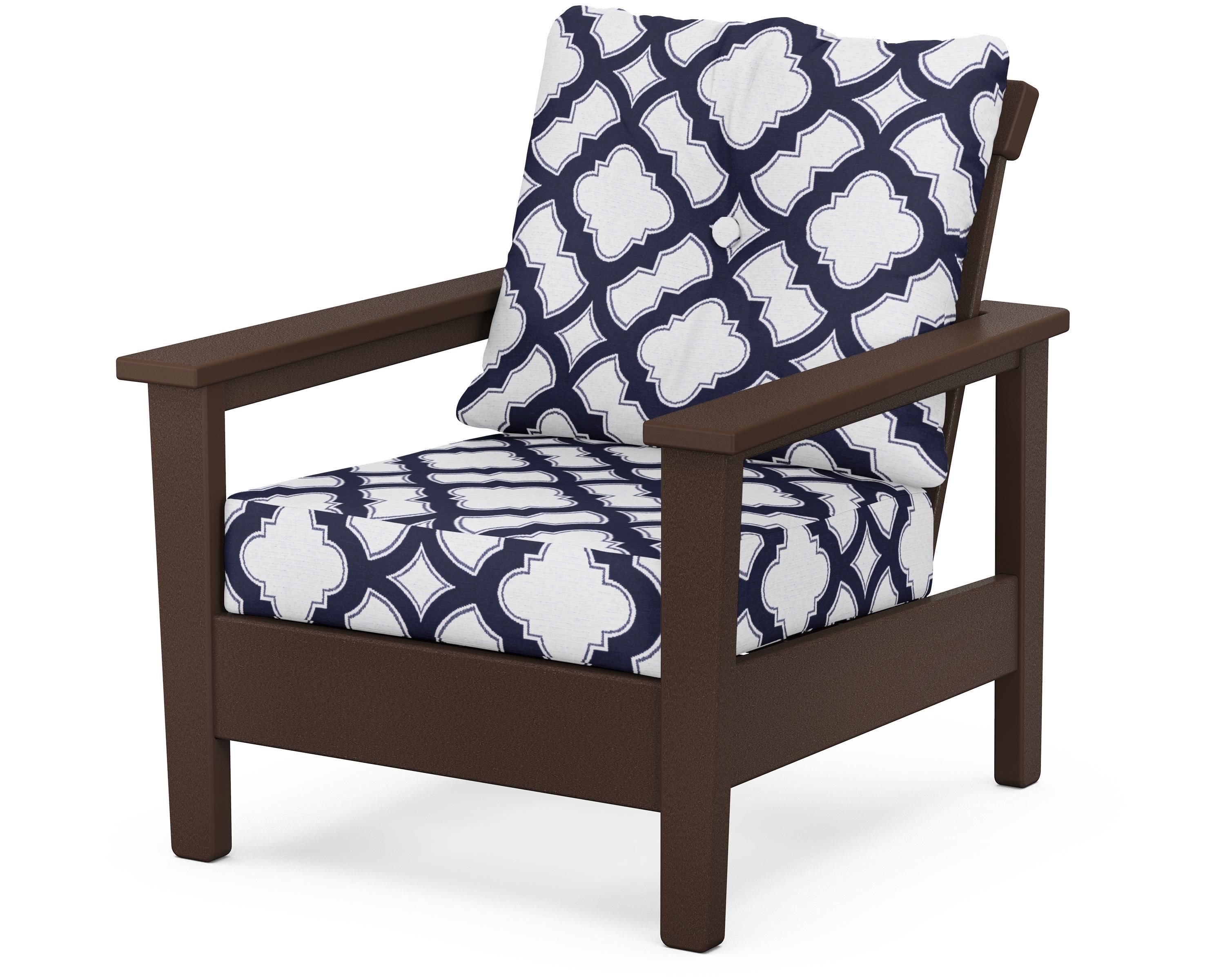 POLYWOOD® Prescott Deep Seating Chair in Mahogany / Trellis Navy