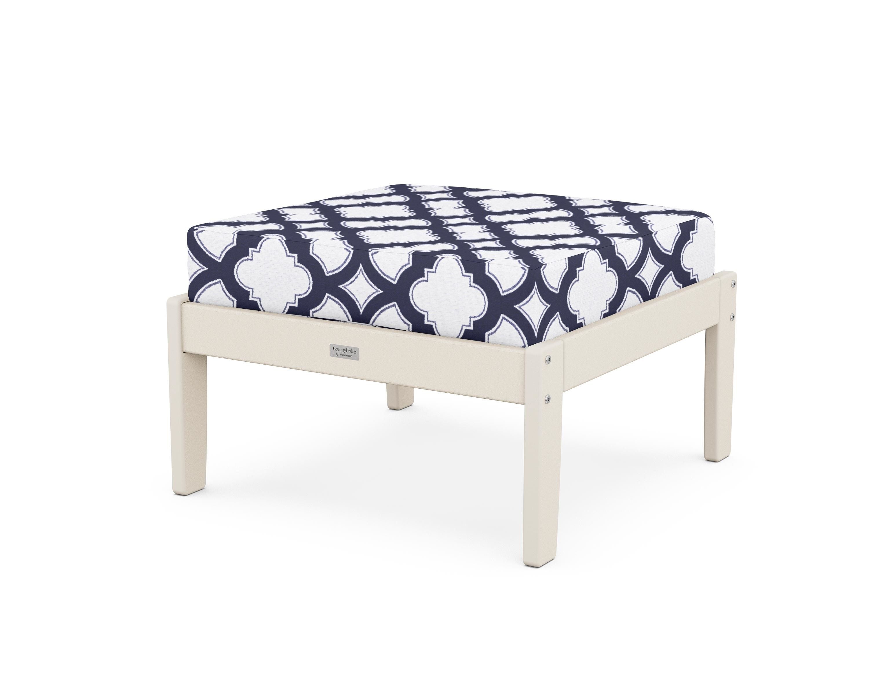 Country Living Cottage Deep Seating Ottoman in Sand / Trellis Navy