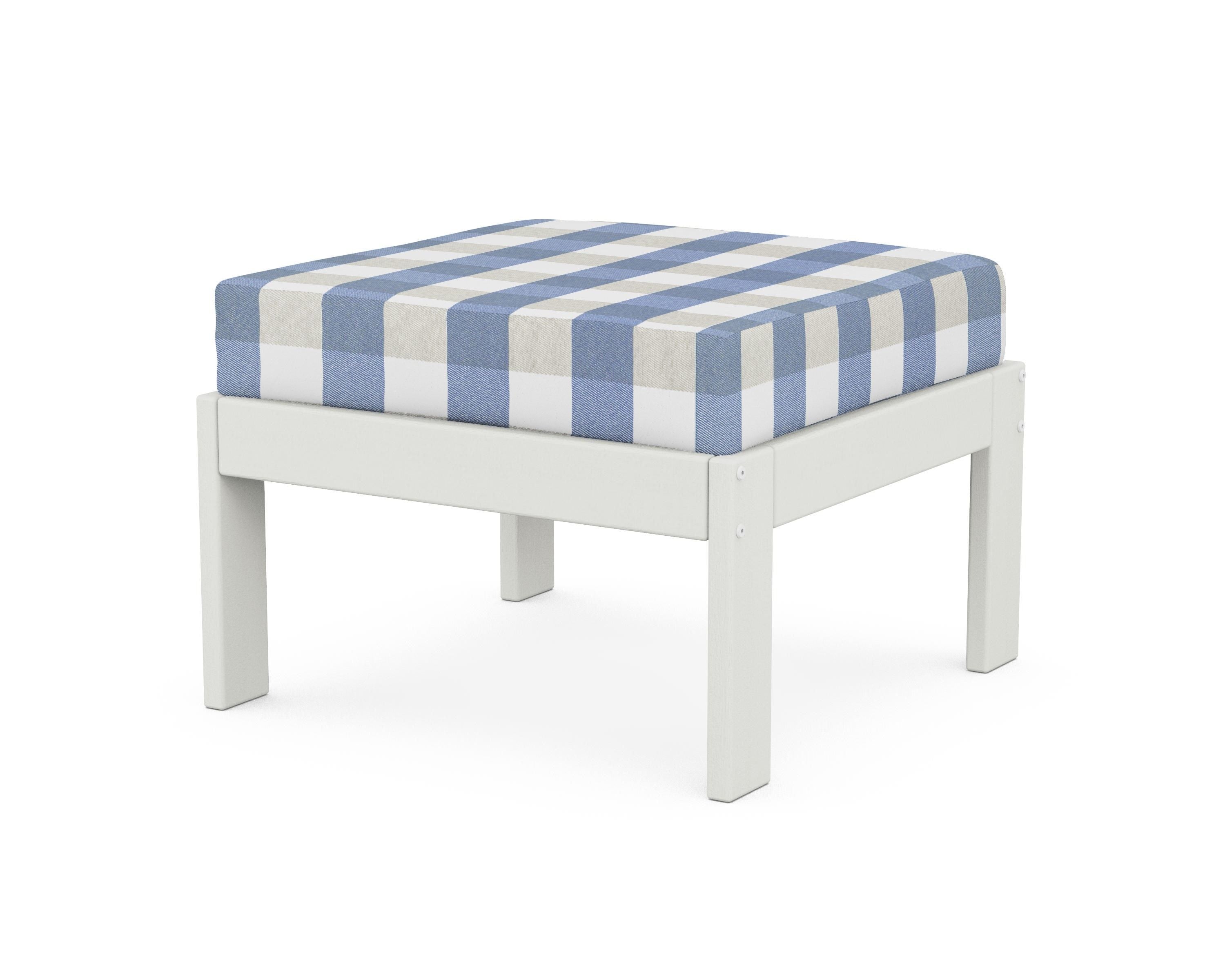 POLYWOOD® Vineyard Modular Ottoman in Vintage White / Buffalo Plaid Sky Blue