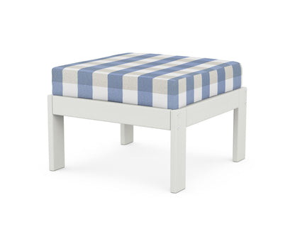 POLYWOOD® Vineyard Modular Ottoman in Vintage White / Buffalo Plaid Sky Blue