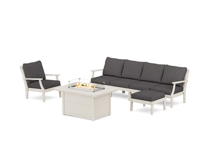 POLYWOOD® Braxton Sectional Lounge and Fire Pit Set in Sand / Ash Charcoal