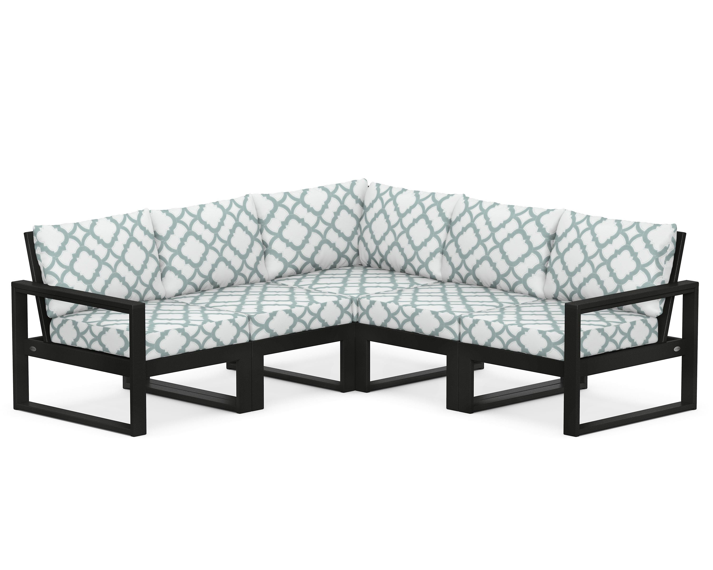 POLYWOOD® EDGE 5-Piece Modular Deep Seating Set in Black / Trellis Glacier Spa