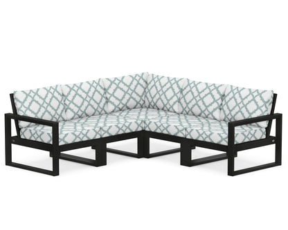 POLYWOOD® EDGE 5-Piece Modular Deep Seating Set in Black / Trellis Glacier Spa