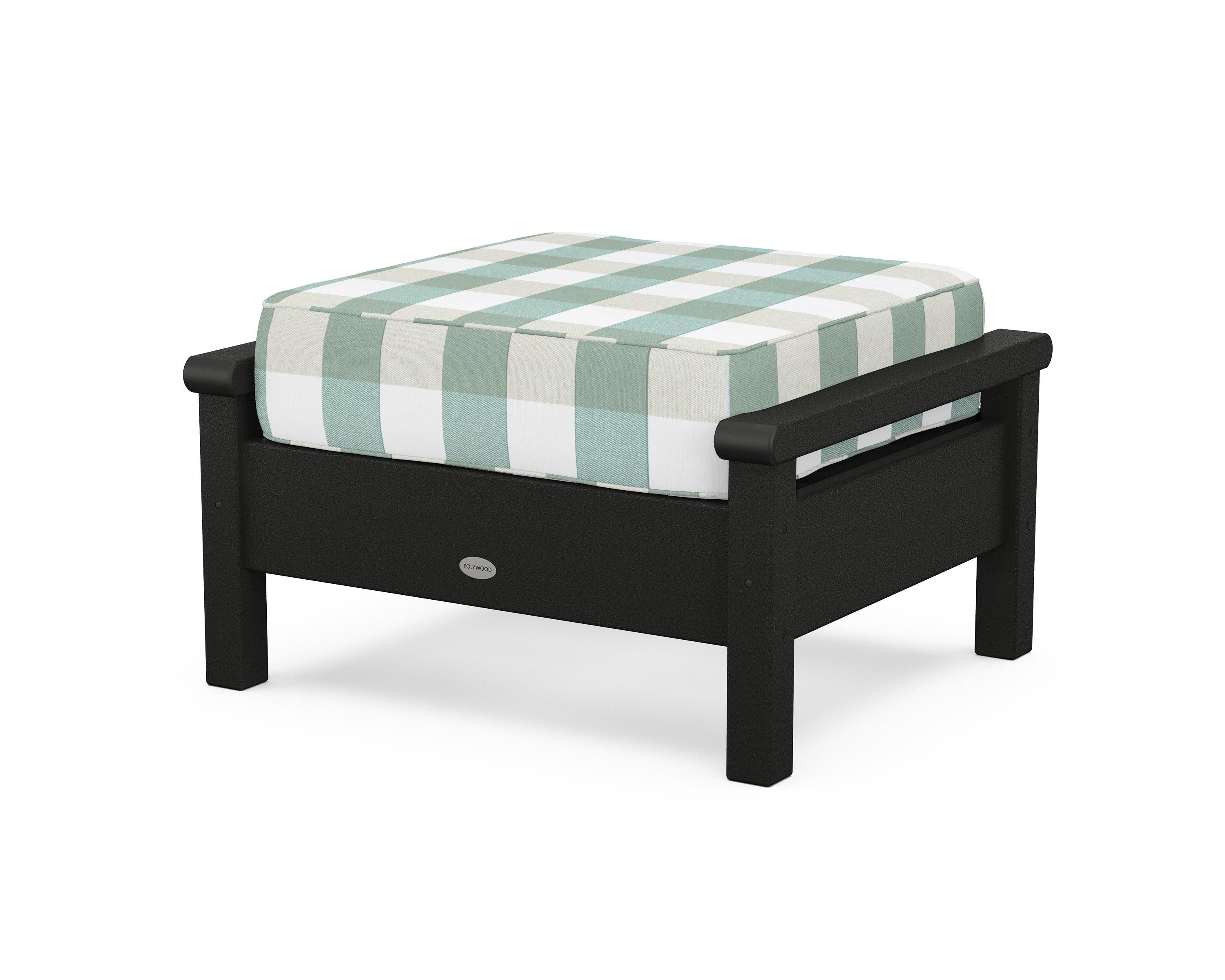 POLYWOOD® Harbour Deep Seating Ottoman in Black / Buffalo Plaid Glacier Spa