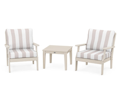 POLYWOOD® Braxton 3-Piece Deep Seating Set in Sand / Cabana Stripe Dune Burlap
