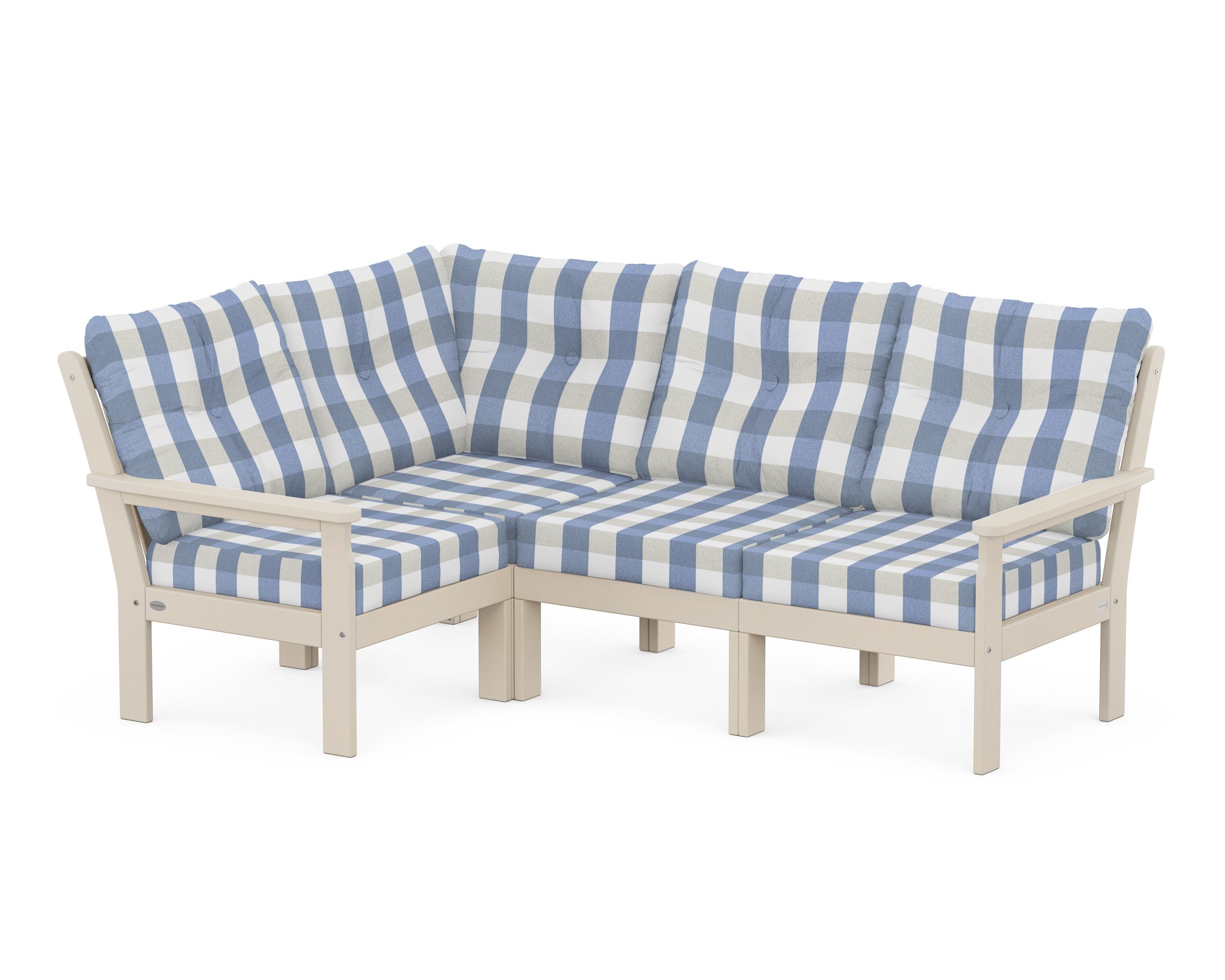POLYWOOD® Vineyard 4-Piece Sectional in Sand / Buffalo Plaid Sky Blue