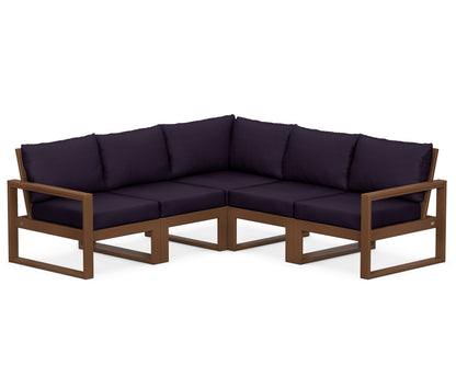 POLYWOOD® EDGE 5-Piece Modular Deep Seating Set in Teak / Navy Linen