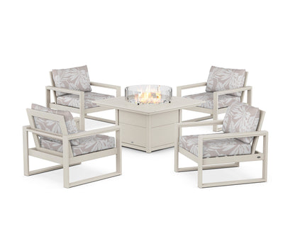 POLYWOOD® EDGE Sectional 5-Piece Deep Seating Set with Fire Pit Table in Sand / Leaf Dune Burlap