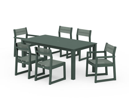 POLYWOOD® EDGE Sling 7-Piece Parsons Dining Set in Green / Dupioni Sea Mist Sling