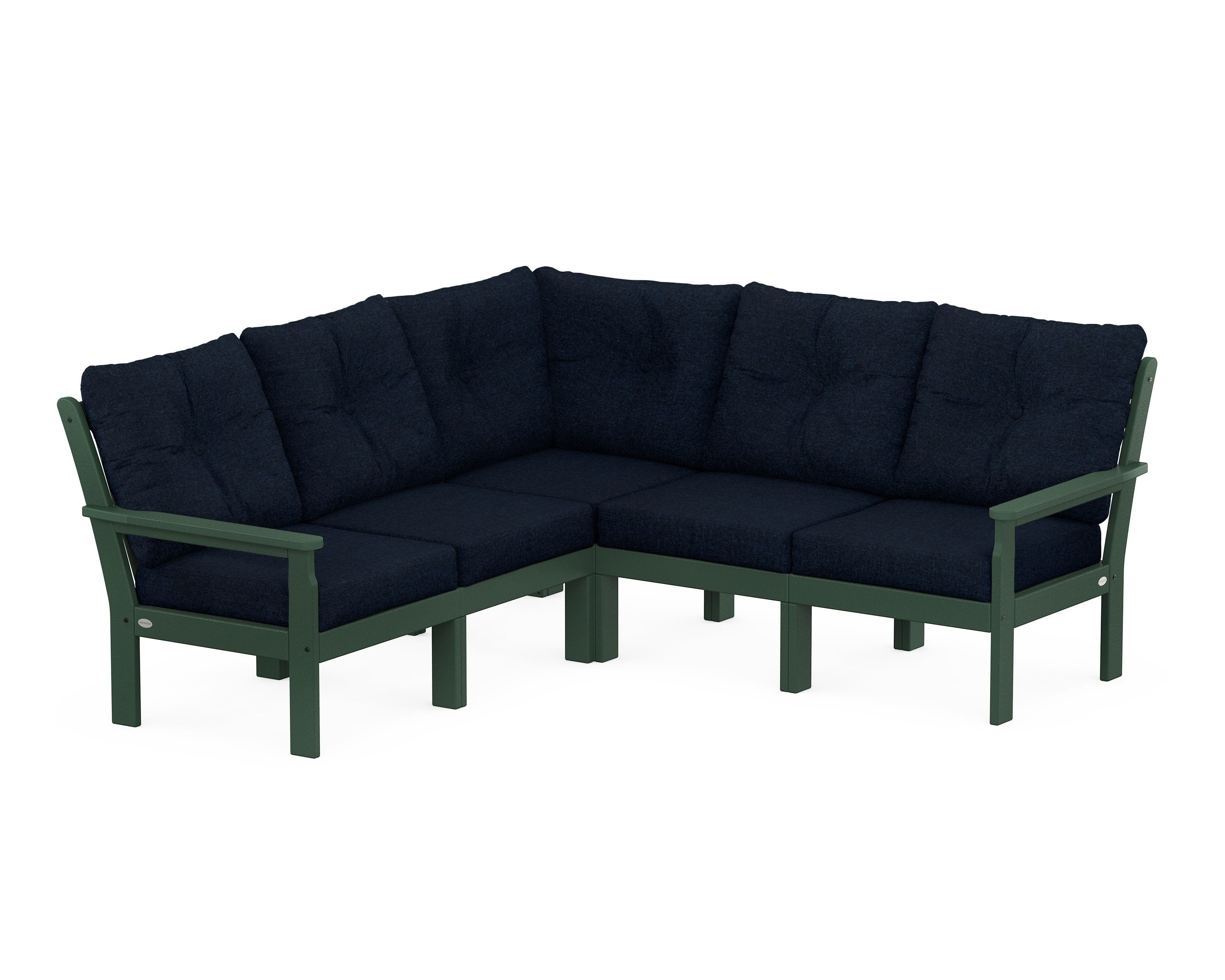 POLYWOOD® Vineyard 5-Piece Sectional in Green / Marine Indigo