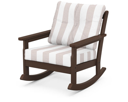 POLYWOOD® Vineyard Deep Seating Rocking Chair in Mahogany / Cabana Stripe Dune Burlap