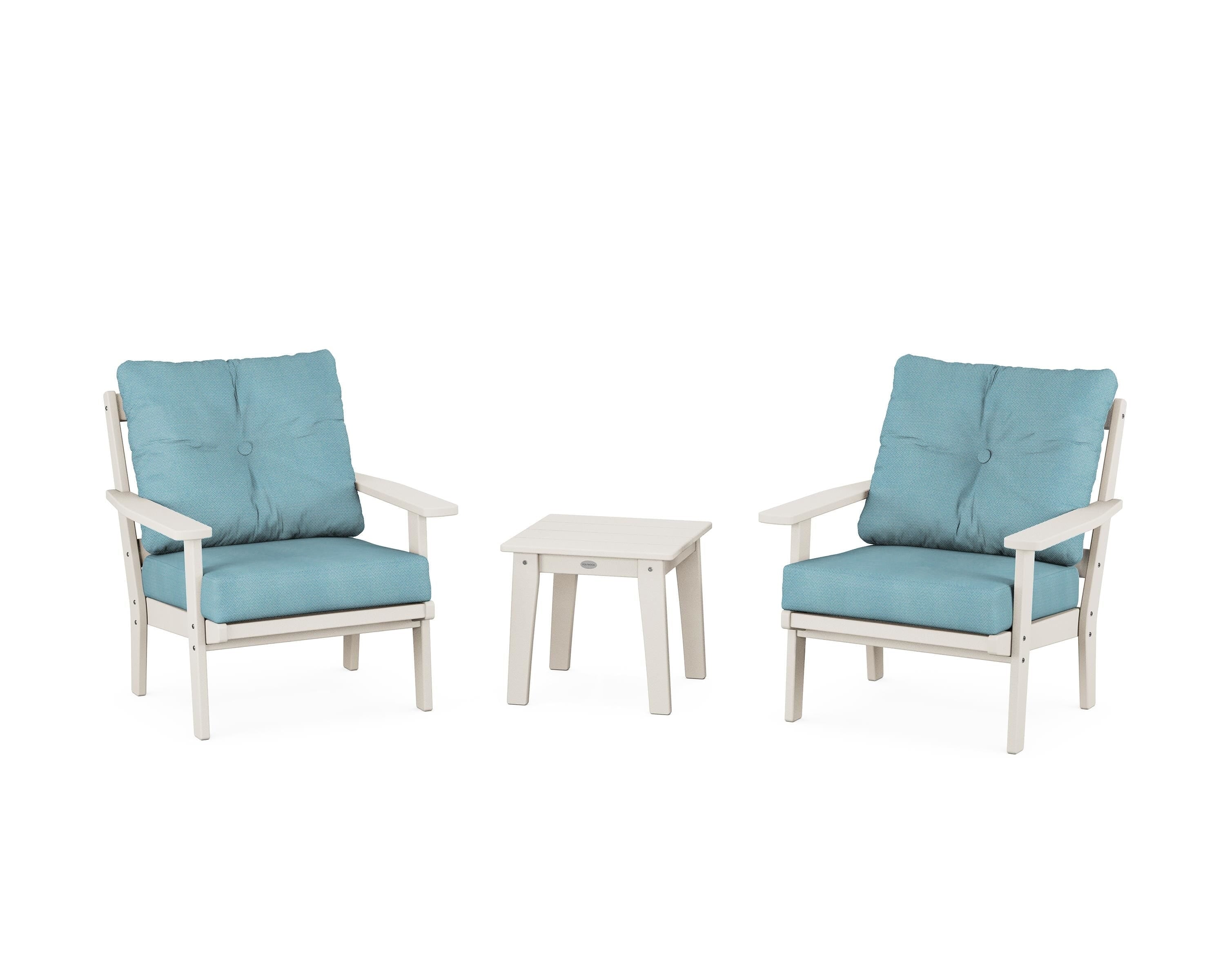 POLYWOOD® Oxford 3-Piece Deep Seating Set in Sand / Lattice Sky Blue