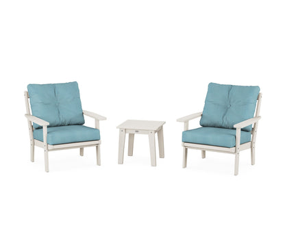 POLYWOOD® Oxford 3-Piece Deep Seating Set in Sand / Lattice Sky Blue