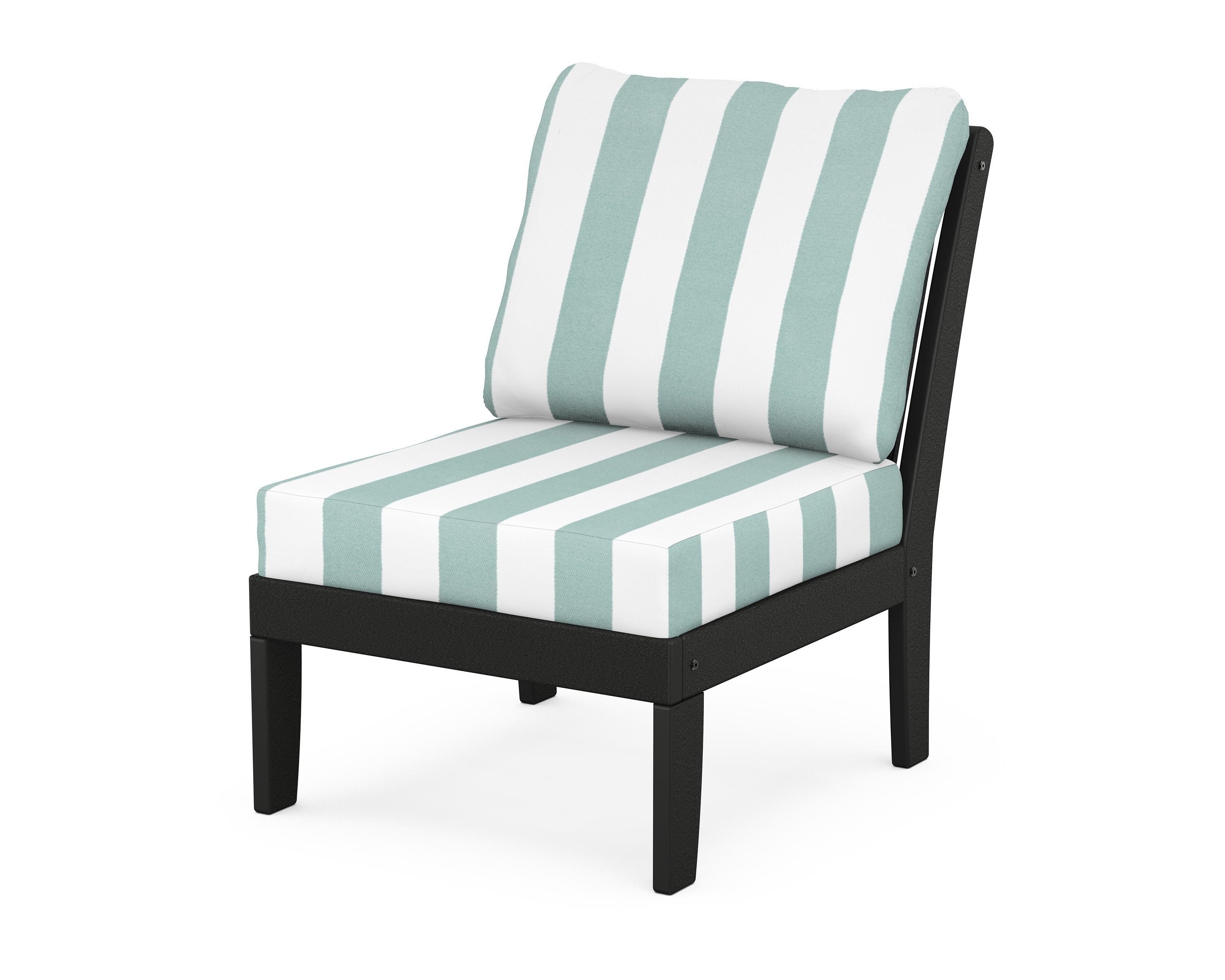 POLYWOOD® Braxton Modular Armless Chair in Black / Cabana Stripe Glacier Spa