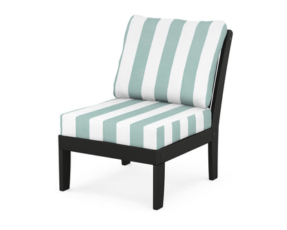 POLYWOOD® Braxton Modular Armless Chair in Black / Cabana Stripe Glacier Spa