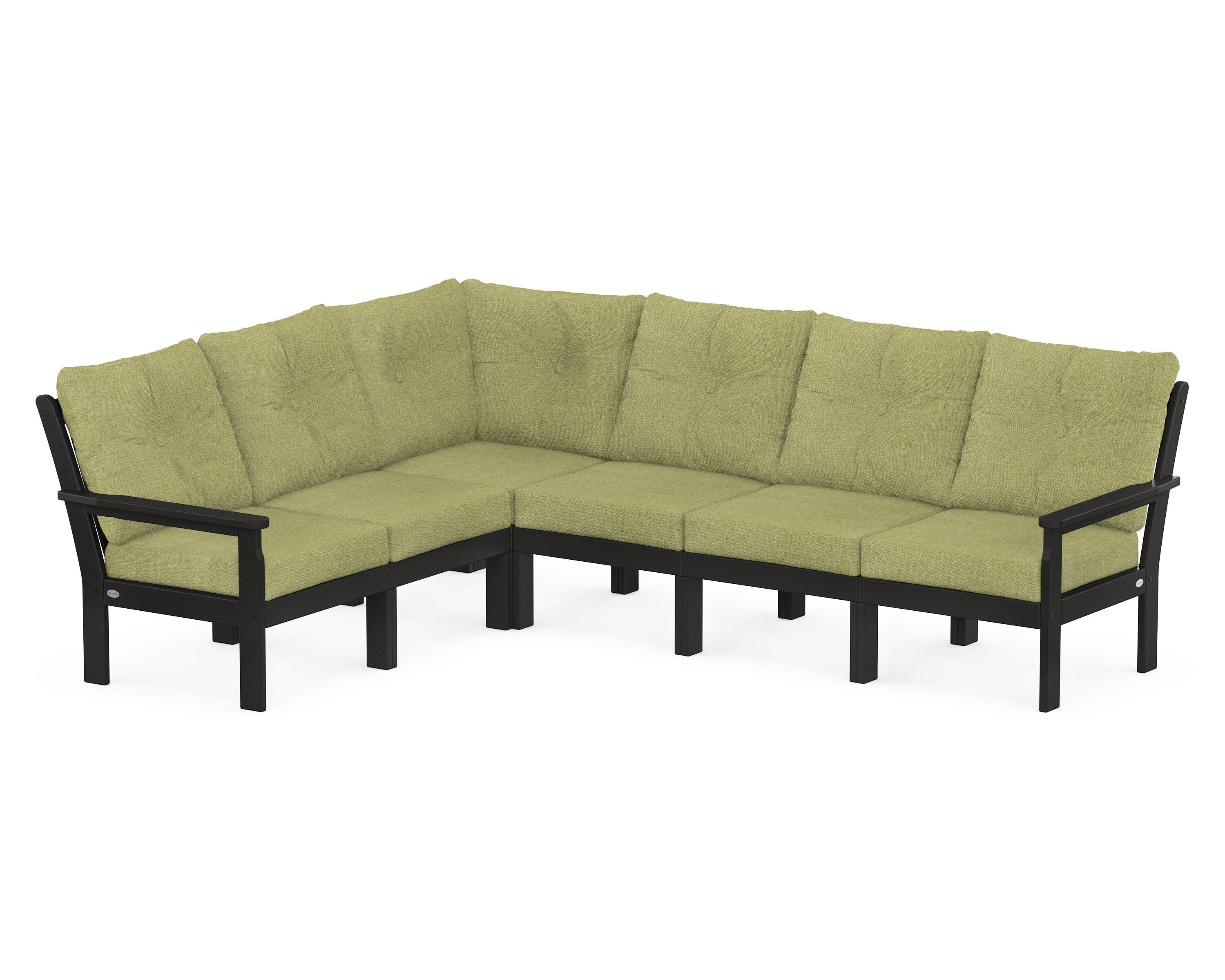 POLYWOOD® Vineyard 6-Piece Sectional in Black / Chartreuse Boucle