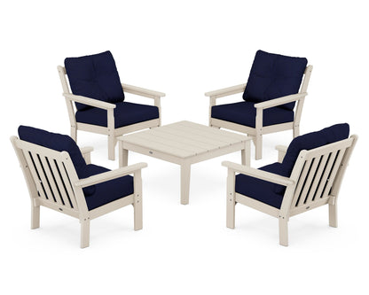 POLYWOOD® Vineyard 5-Piece Deep Seating Conversation Set in Sand / Navy