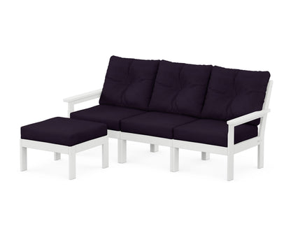 POLYWOOD® Vineyard 4-Piece Sectional with Ottoman in White / Navy Linen