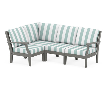 POLYWOOD® Braxton Modular 4-Piece Deep Seating Set in Slate Grey / Cabana Stripe Glacier Spa
