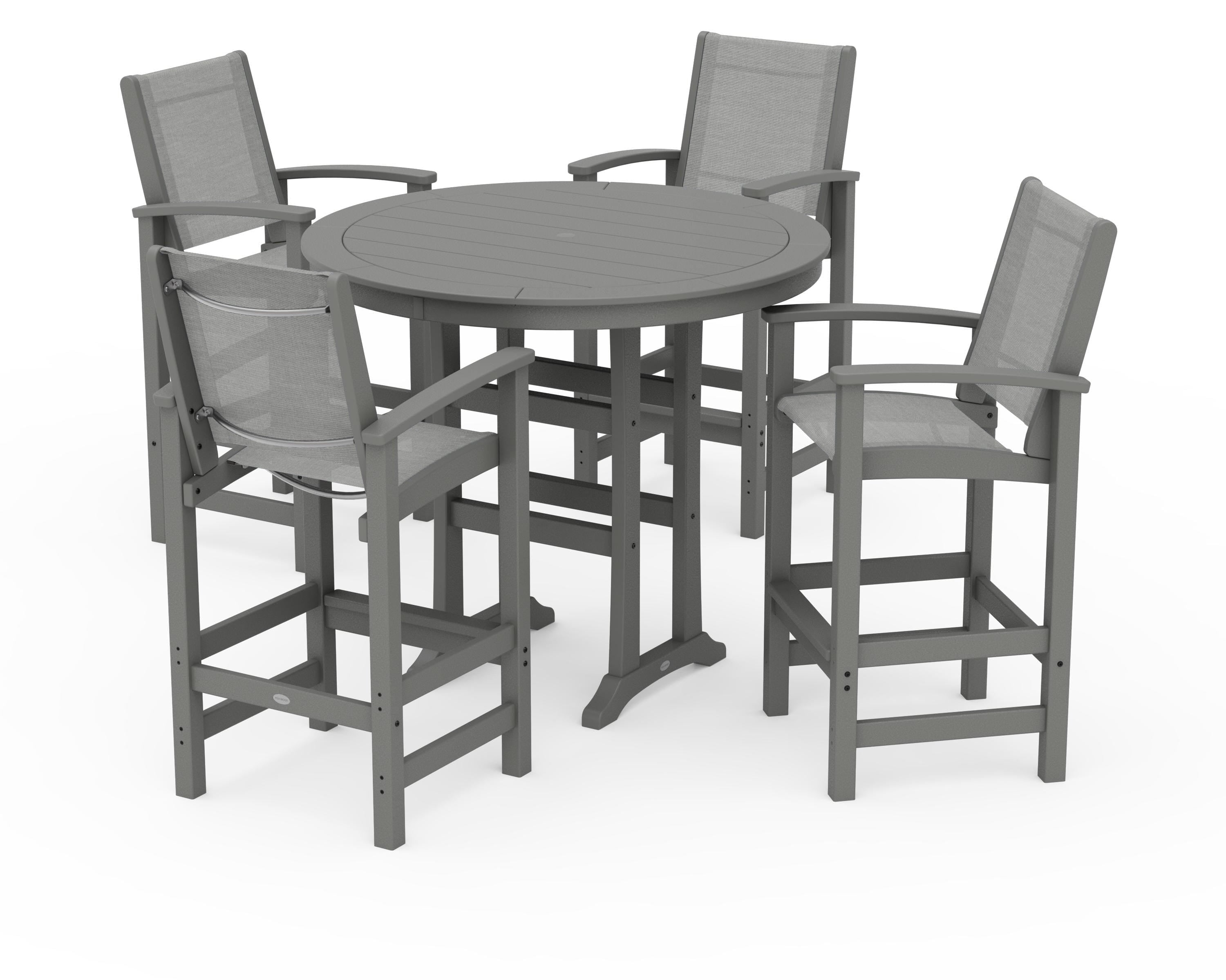 POLYWOOD® Coastal 5-Piece Nautical Trestle Bar Set in Slate Grey / Metallic Sling