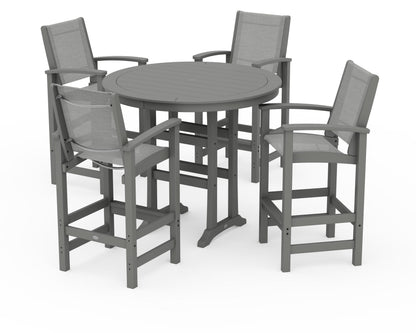 POLYWOOD® Coastal 5-Piece Nautical Trestle Bar Set in Slate Grey / Metallic Sling