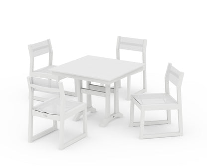 POLYWOOD® EDGE Sling 5-Piece Farmhouse Trestle Side Chair Dining Set in White / White Sling