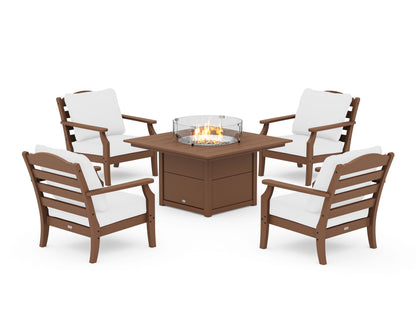 Draper James™ by  POLYWOOD® Savannah 5-Piece Deep Seating Set with Fire Pit Table in Teak / Natural