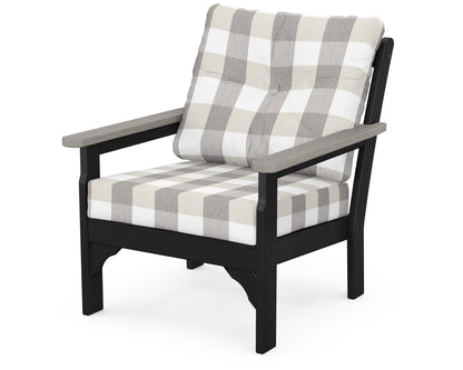 POLYWOOD® Vineyard Deep Seating Chair in Black / Driftwood / Buffalo Plaid Grey Mist