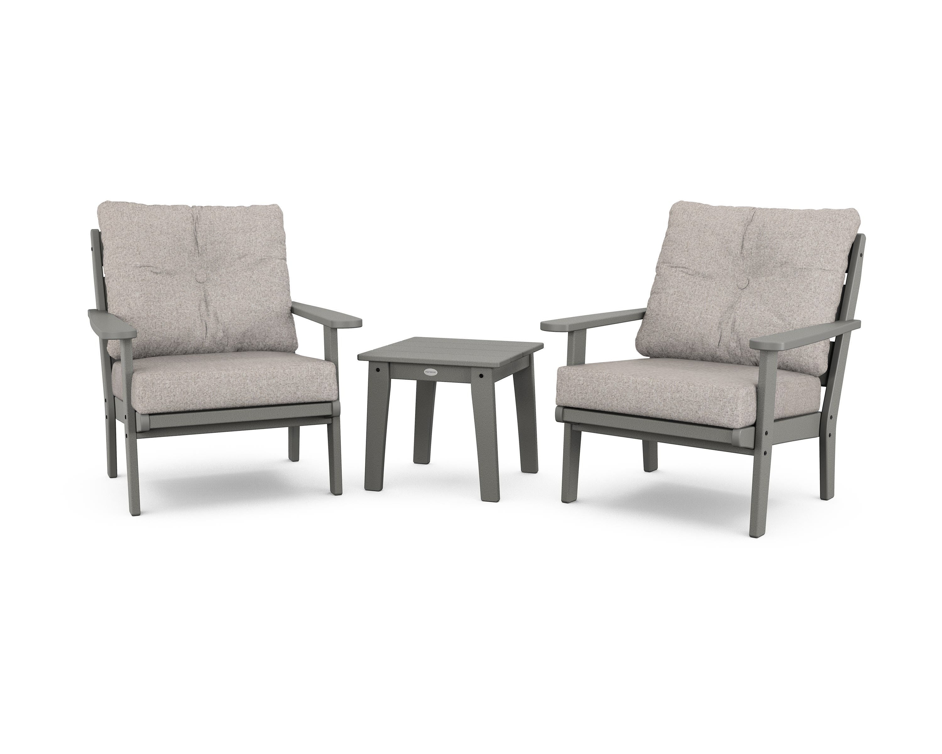 POLYWOOD® Lakeside 3-Piece Deep Seating Chair Set in Slate Grey / Weathered Tweed